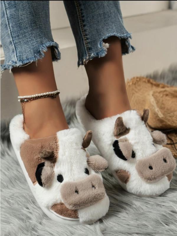 2024 New Arrival Cute Fluffy Novelty CowSlippers, Matching Soft Plush Fuzzy WarmHouse Slippers for Women,Cozy BedroomSlippers for Back To School As Gift,Designer Slides warm slipper winter indoor warm bedroom Walking Shoes Footwear Girl Flipflop Shoe