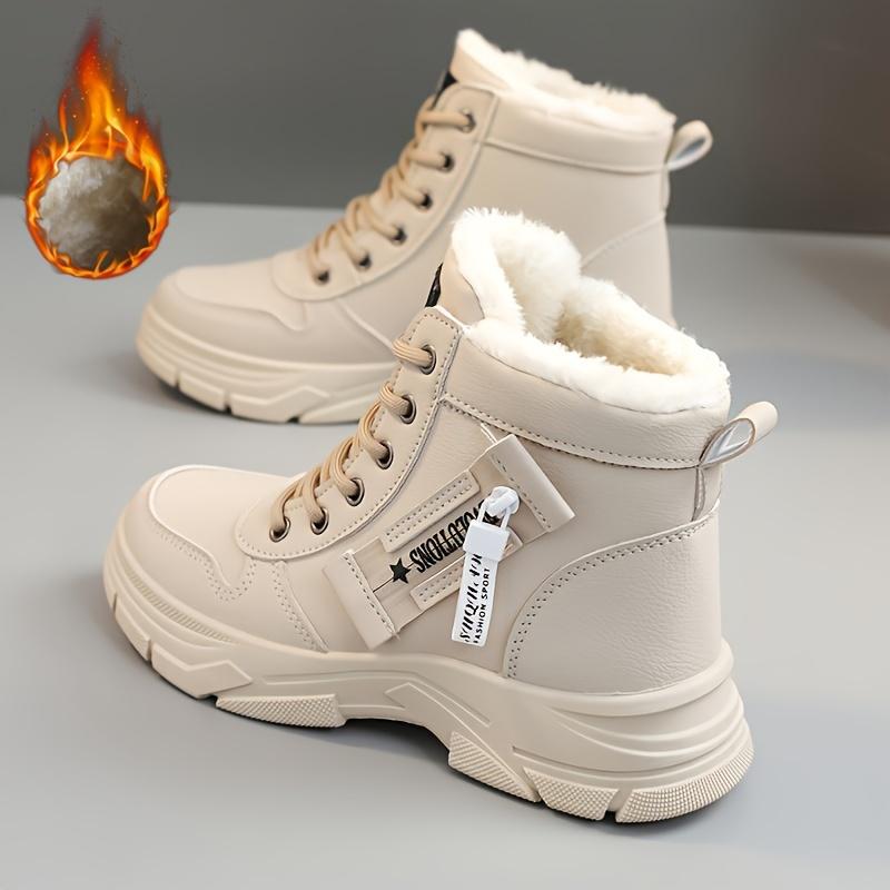 Womens Luxury Thermal Snow Boots - Quick-On Zip, Plush Fleece, Height-Boosting Platform - Ultra-Comfort, Mid-Calf Stylish Lace-Up Design for Winter Warmth and Fashion