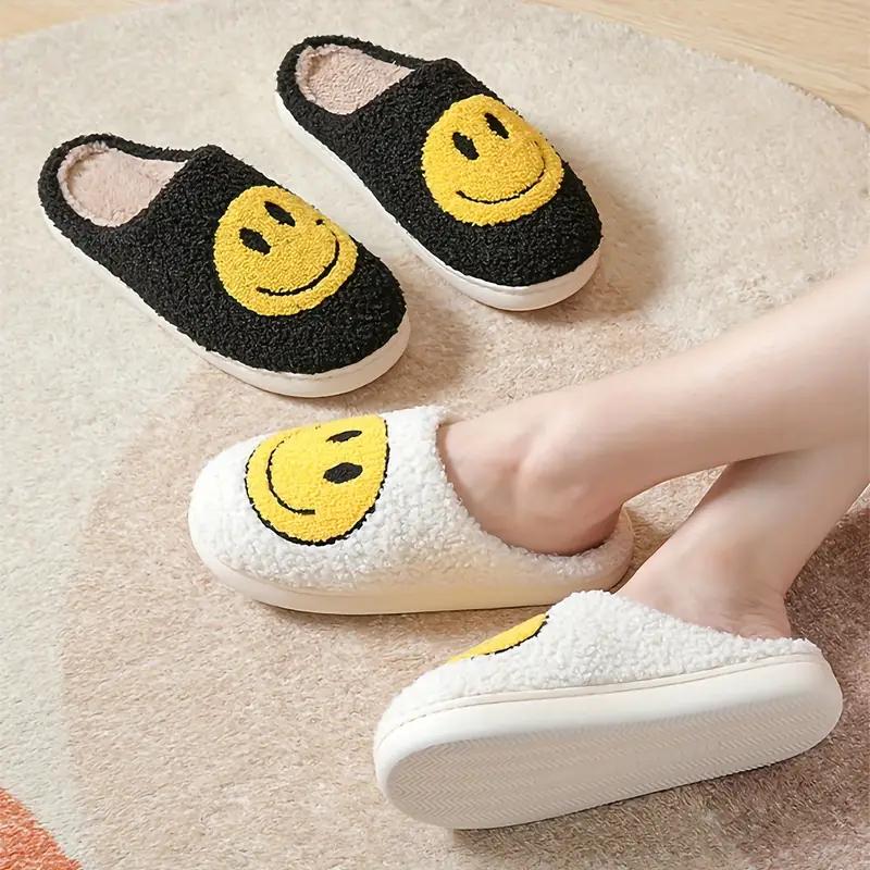 Anti-slip Slippers,Indoor Men's Winter Shoes,Soft Plush Cozy Home Slippers,Smiley Slippers