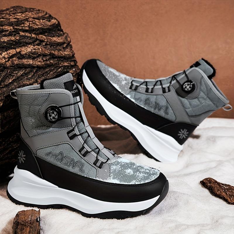 Men's All-Season Snow Boots - Casual Style, Solid Color, Breathable Mesh Upper with Rubber Sole & Fabric Lining Boy Walking Shoes