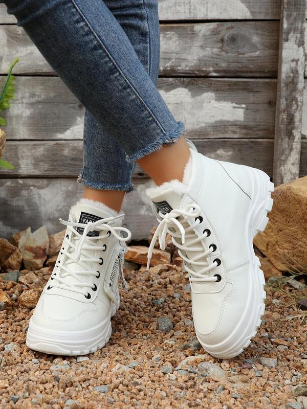 Women's Minimalist Letter & Star Pattern Lace Up Snow Boots, Casual Comfortable Ankle Boots for Winter, Female All-match Round Toe Shoes for Daily Wear