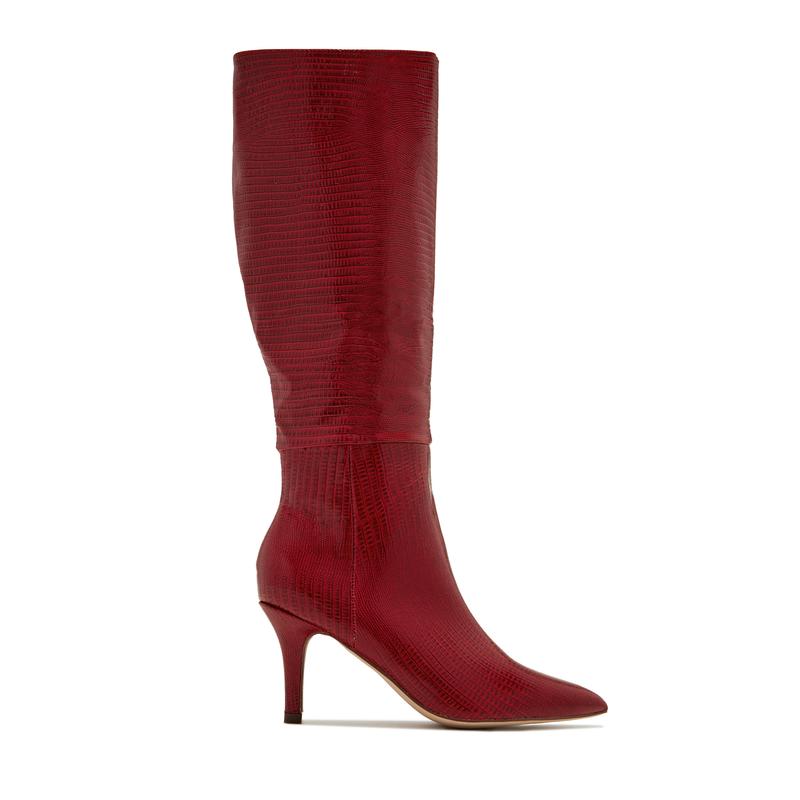 Sarai Knee High Heel Boots - Cherry