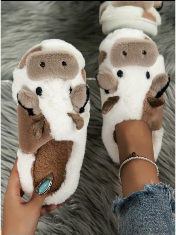 2024 New Arrival Cute Fluffy Novelty CowSlippers, Matching Soft Plush Fuzzy WarmHouse Slippers for Women,Cozy BedroomSlippers for Back To School As Gift,Designer Slides warm slipper winter indoor warm bedroom Walking Shoes Footwear Girl Flipflop Shoe