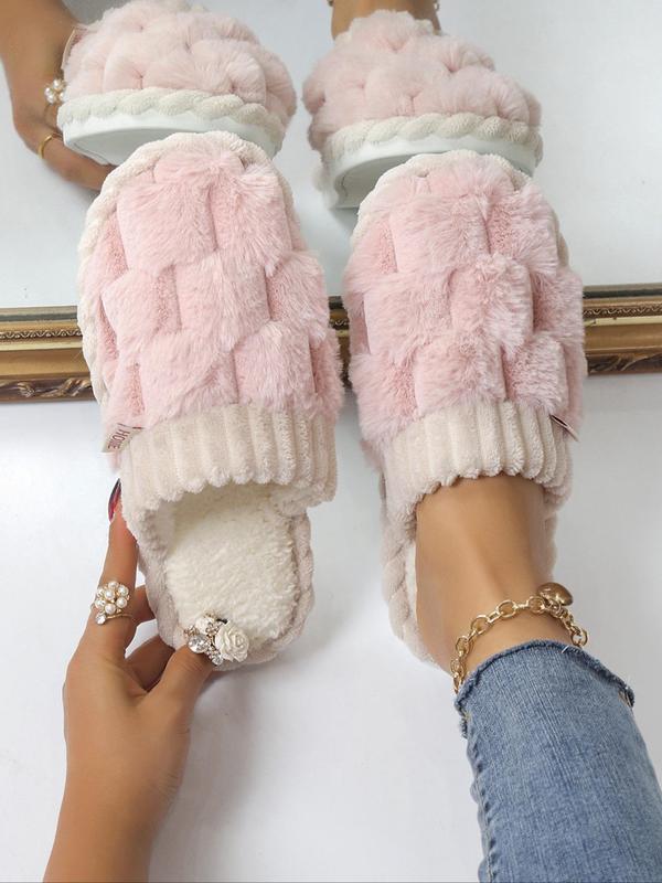 Women's 2024 Solid Color Fluffy Plush Soft Anti-skid Slippers for Gift, Casual Comfortable Home Slippers, Warm Slippers for Indoor & Outdoor Use for All Seasons, Girl's Shoe, Walking Shoes, Footwear Fluffy Slippers