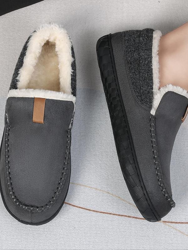 Men's Casual Contrast Faux Fur Design Plush Slippers, Casual Comfortable Home Slippers, Warm Loafer Shoes for Indoor & Outdoor Use for Fall & Winter