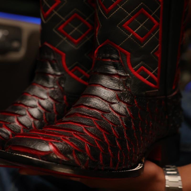 Jumbo Black Cherry Python Leather Boots - Square Toe