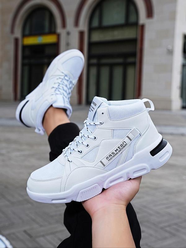 Men's Fashionable Lace Up Mid Top Sneakers, 2024 New Style Casual Comfortable Breathable Sports Shoes, Male All-match Round Toe Shoes for Daily Wear