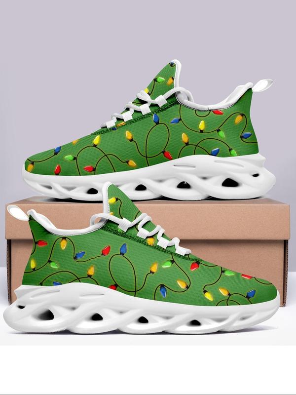 Women's Christmas Pattern Lace Up Low Top Casual Sneakers, Casual Comfortable Breathable Lightweight Sports Shoes, Commuting Shoes, Shock Absorbing Running Shoes, Female All-match Round Toe Shoes for Daily Wear