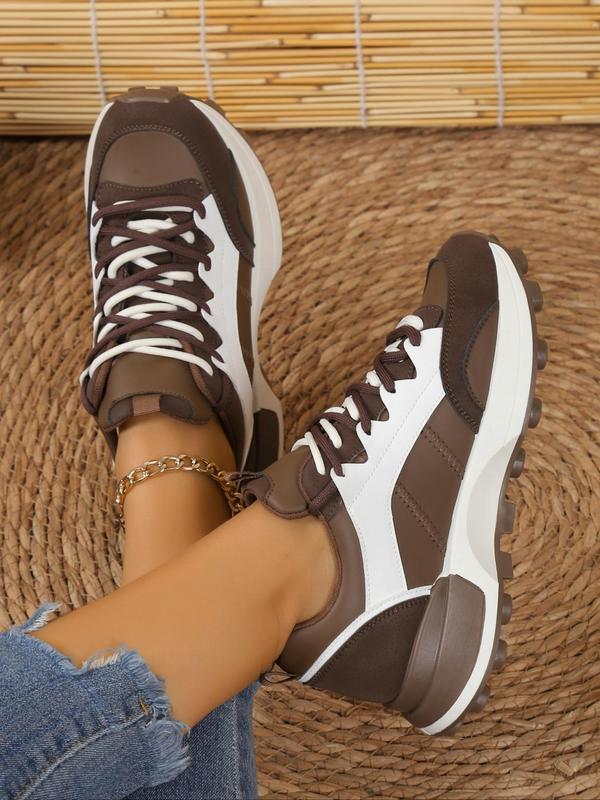 Women's Sporty Colorblock Platform Sneakers, Trendy Lace Up Low Top Sneakers Chunky Shoes, Chic Soft Chunky Shoes for Summer Daily Wear