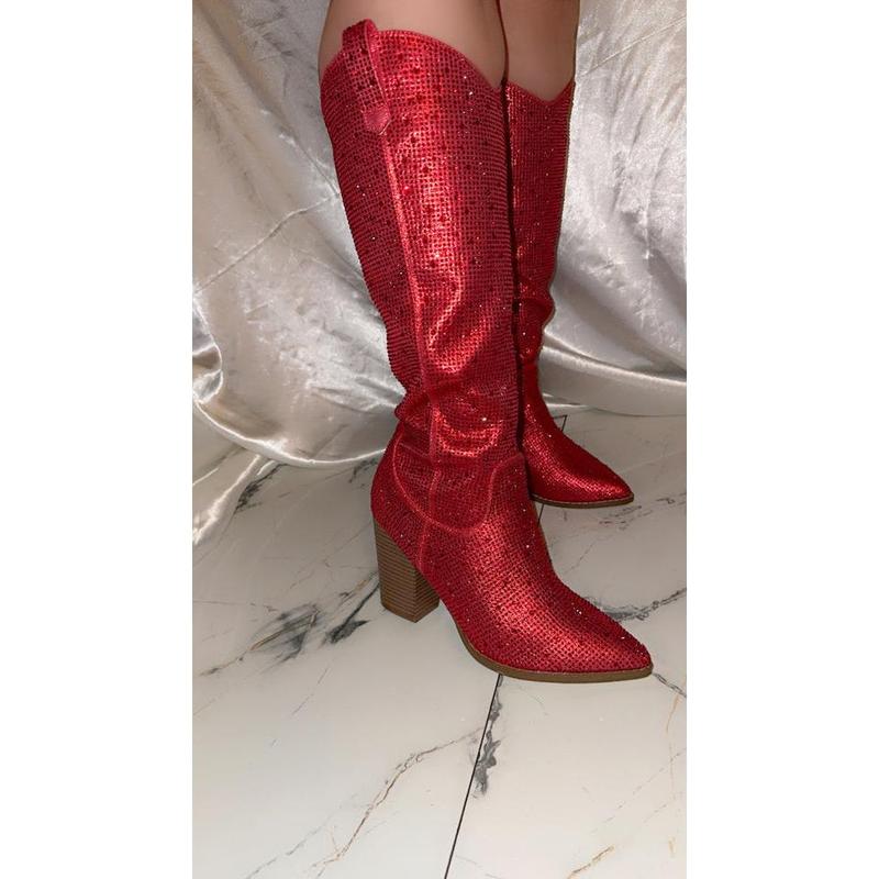 Ninel RhineStone Boot - Red