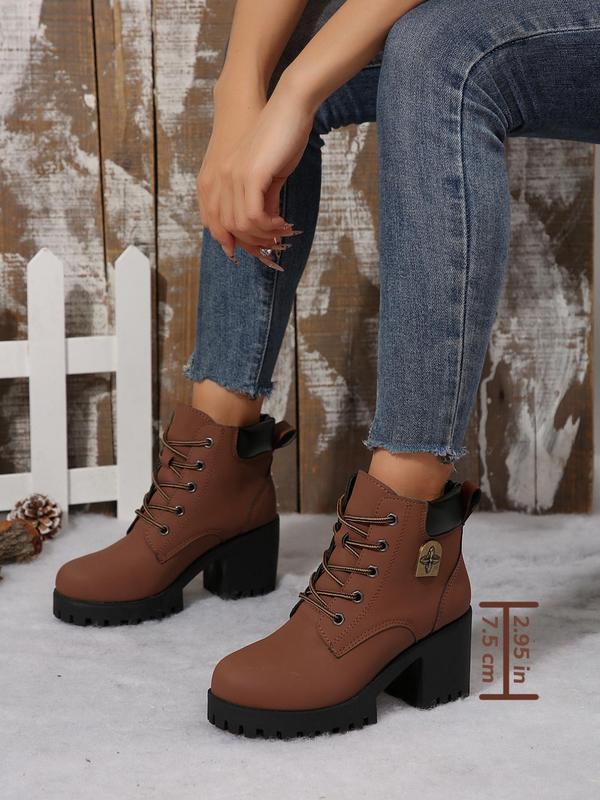 Women's Fashionable Lace Up Ankle Boots, Casual Comfortable Boots for Daily Wear, Perfect for Students and Outdoor Sports