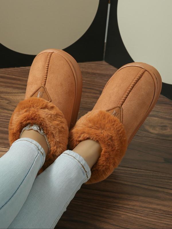 Women's Solid Color Fluffy Plush Boots, Casual Soft Comfortable Thick Soled Home Slippers, Warm Shoes for Indoor & Outdoor Use for Winter Footwear for Girl