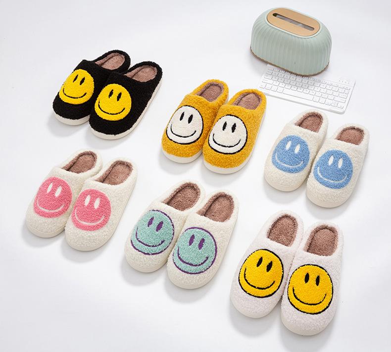 Anti-slip Slippers,Indoor Men's Winter Shoes,Soft Plush Cozy Home Slippers,Smiley Slippers