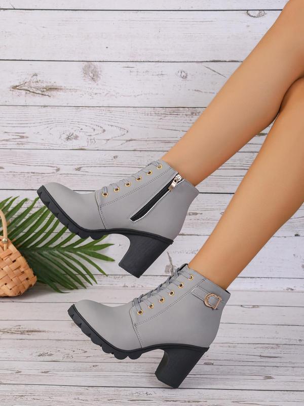 Women's Fashionable Solid Round Toe Ankle Boots, 2024 New Trendy Retro Style Heeled Boots, Comfortable Versatile Shoes for School for Girls Footwear, Girl's Breathable Cool Walking Shoes, Footwear Designer