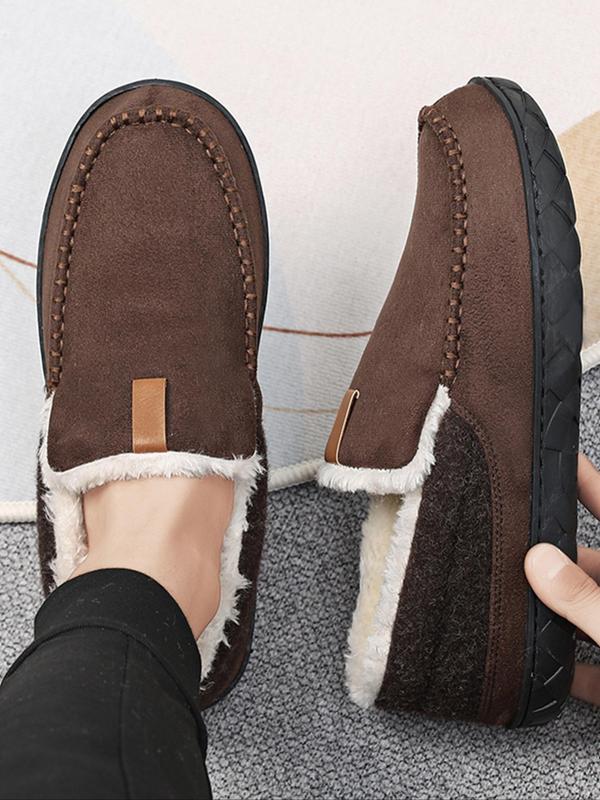 Men's Casual Contrast Faux Fur Design Plush Slippers, Casual Comfortable Home Slippers, Warm Loafer Shoes for Indoor & Outdoor Use for Fall & Winter