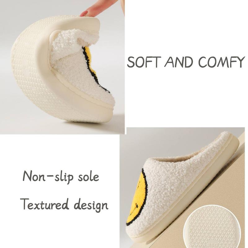 Cute Smile Face Slippers, Cozy Closed Toe Plush Lined Flat Shoes, Winter Warm Indoor Slippers