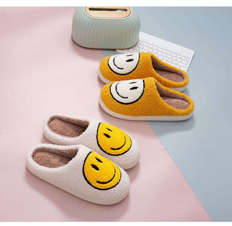 Anti-slip Slippers,Indoor Men's Winter Shoes,Soft Plush Cozy Home Slippers,Smiley Slippers