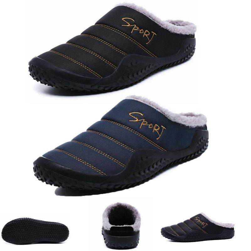 Mens Winter Flat Slippers Warm Fur Slip on Cozy Bedroom House Shoes Memory Foam