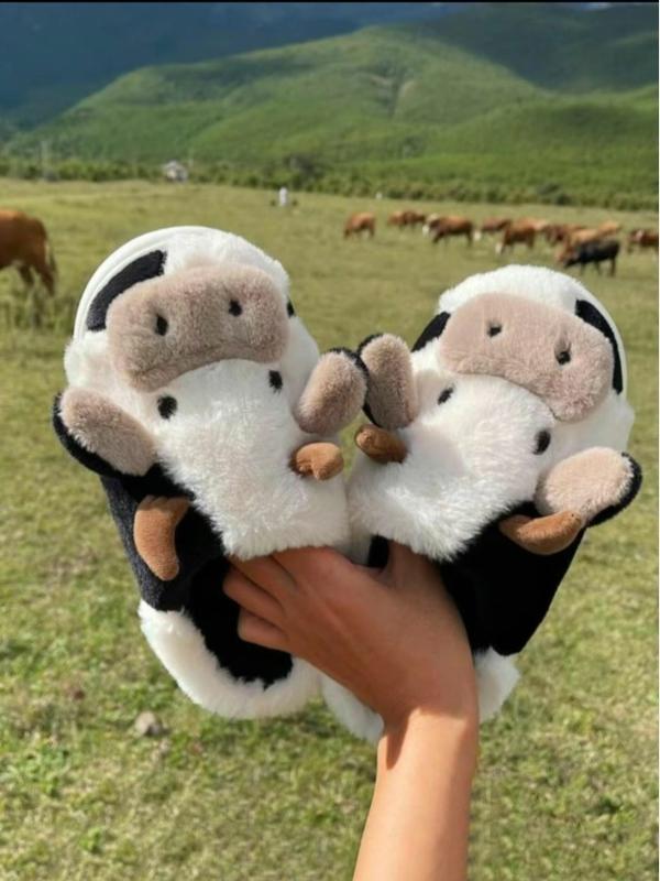 2024 New Arrival Cute Fluffy Novelty CowSlippers, Matching Soft Plush Fuzzy WarmHouse Slippers for Women,Cozy BedroomSlippers for Back To School As Gift,Designer Slides warm slipper winter indoor warm bedroom Walking Shoes Footwear Girl Flipflop Shoe