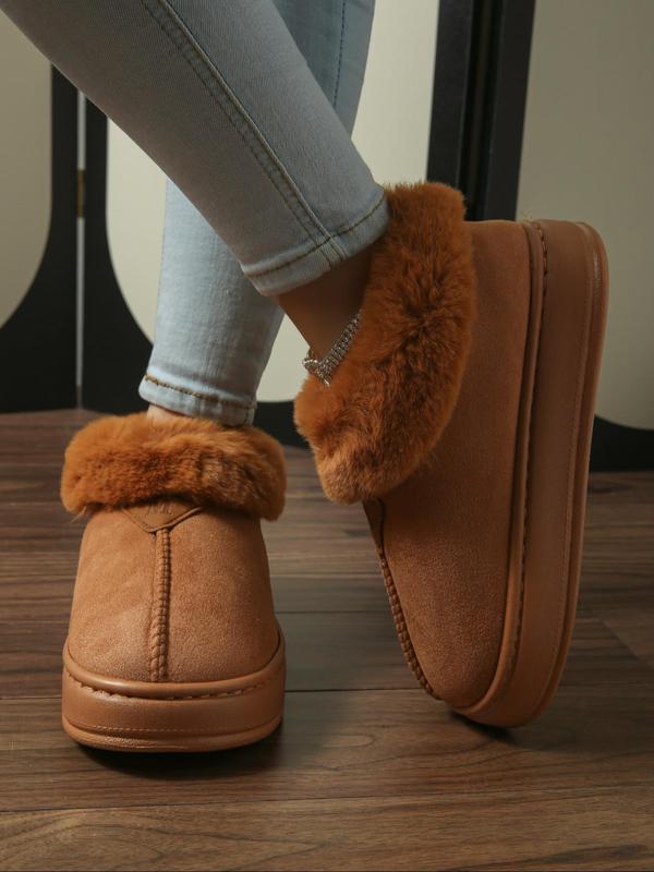 Women's Solid Color Fluffy Plush Boots, Casual Soft Comfortable Thick Soled Home Slippers, Warm Shoes for Indoor & Outdoor Use for Winter Footwear for Girl