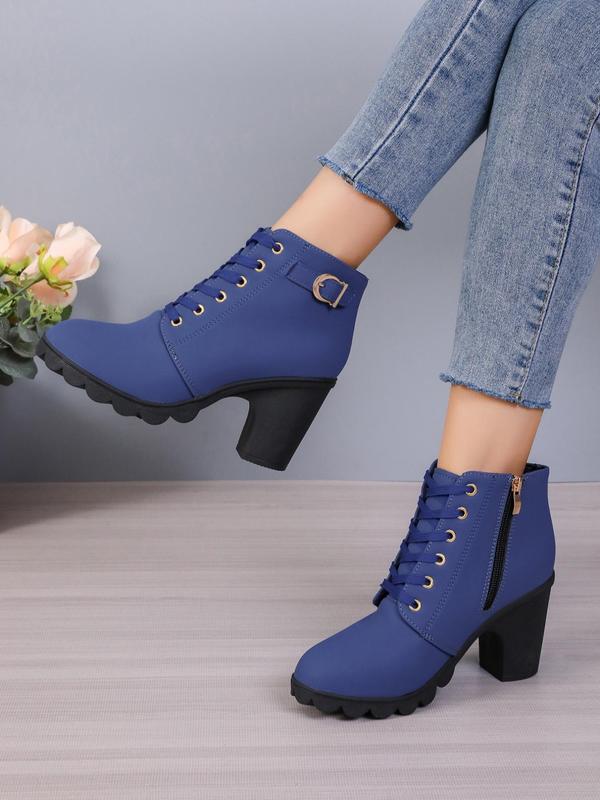 Women's Fashionable Solid Round Toe Ankle Boots, 2024 New Trendy Retro Style Heeled Boots, Comfortable Versatile Shoes for School for Girls Footwear, Girl's Breathable Cool Walking Shoes, Footwear Designer