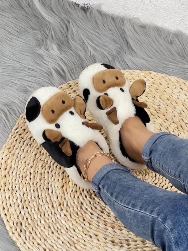 Women's 2024 Cute Cow Design Plush Slippers, Warm Bedroom Slippers for Winter, Silent Anti-slip Slippers for Daily Used, Girl's Walking Shoes, Footwear