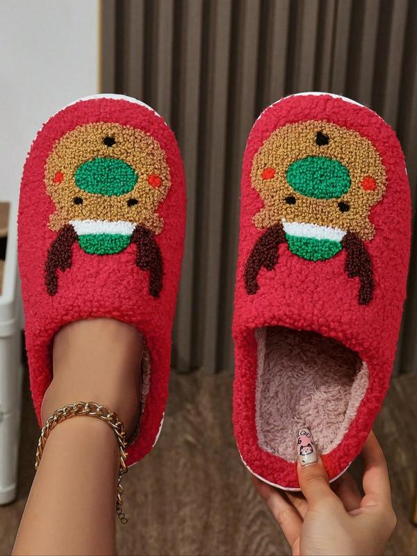 Women's Cute Cartoon Reindeer Pattern Plush Slippers, Casual Soft Comfortable Christmas Themed Home Slippers, Warm Slippers for Indoor & Outdoor Use for All Seasons