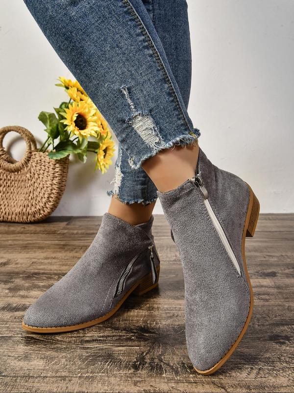 Women's Fashionable Solid Color Ankle Boots, Casual Comfortable Zipper Design Boots for Daily Wear, Female All-match Trendy Shoes for Fall & Winter