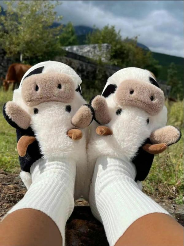 2024 New Arrival Cute Fluffy Novelty CowSlippers, Matching Soft Plush Fuzzy WarmHouse Slippers for Women,Cozy BedroomSlippers for Back To School As Gift,Designer Slides warm slipper winter indoor warm bedroom Walking Shoes Footwear Girl Flipflop Shoe