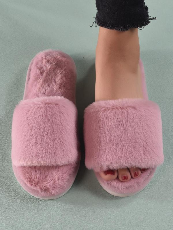 Women's Simple Style Plain Color Bedroom Slippers, Fashionable Soft Warm Slippers with Open Toe Design, Casual Trendy Fluffy Slippers As Gift