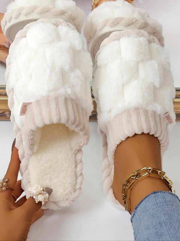 Women's 2024 Solid Color Fluffy Plush Soft Anti-skid Slippers for Gift, Casual Comfortable Home Slippers, Warm Slippers for Indoor & Outdoor Use for All Seasons, Girl's Shoe, Walking Shoes, Footwear Fluffy Slippers