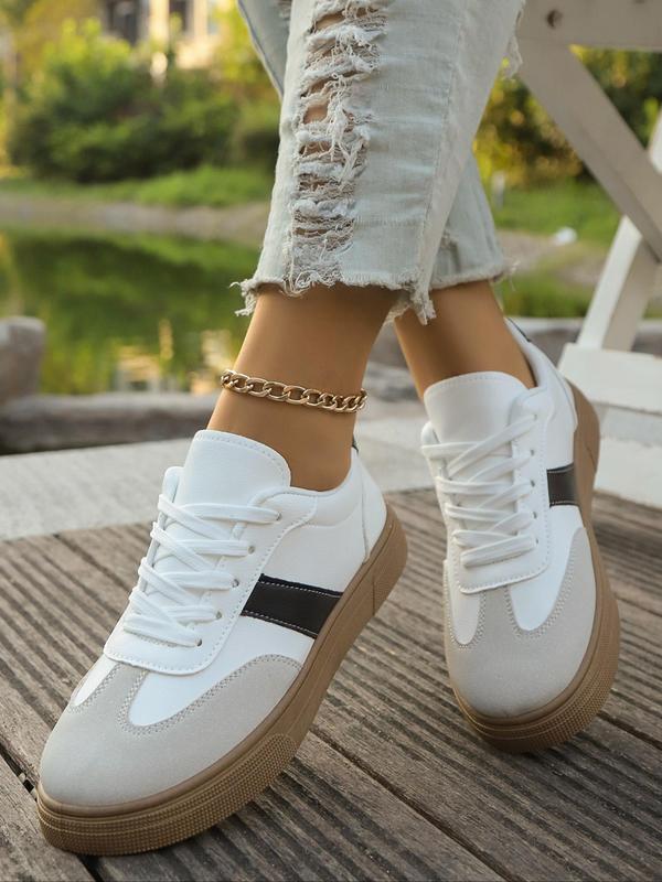 Women's Fashionable Patchwork Design Lace Up Low Top Sneakers, Casual Comfortable Sports Shoes for Outdoor & Campus, All-match Basic Shoes for Daily Wear