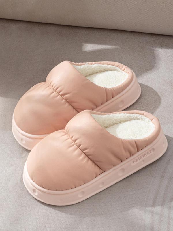 Women's Minimalist Casual Plain Waterproof Platform Slippers, Simple Design Round Toe Warm Slippers for Indoor & Outdoor Wear, Warm Slippers for Winter, Fall Outfit、Fall Freshness