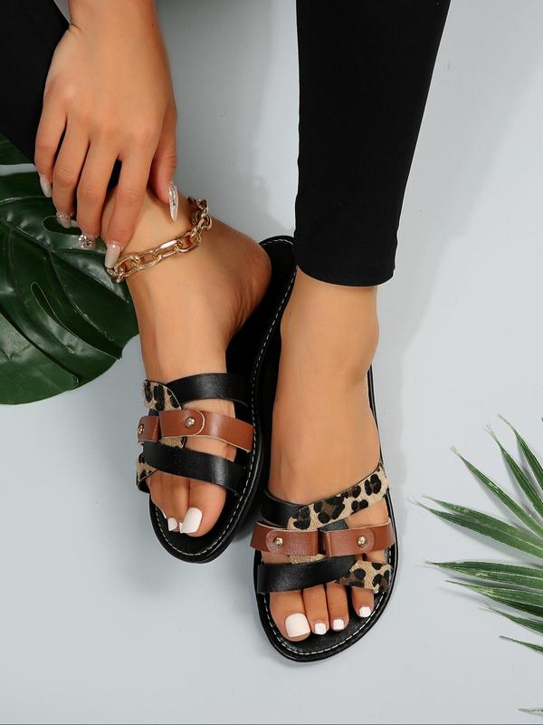 Women's Fashion Leopard Print Slippers, Criss Cross Design Slide Sandals, Casual Comfortable Flat Sandals for Summer, All-match Shoes for Work & Daily Wear