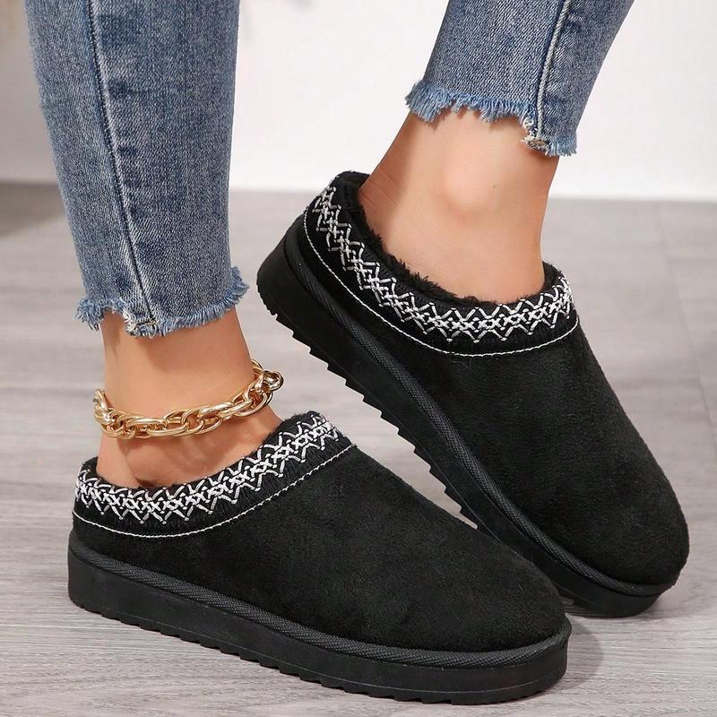 Winter 2024 New Foreign Trade Uggs Female Velvet Warm Thick Soles Best For Camping No Heel Closed Toe Wool Half-Slippers Shoes