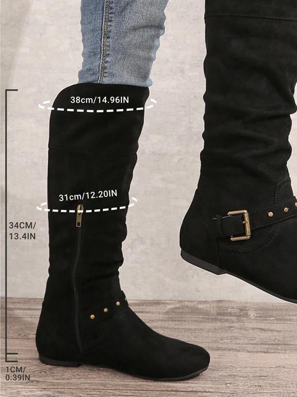 Women's Fashionable Solid Color Slouchy Boots, Casual Comfortable Side Zip Design Knee Designer Boots for Daily Wear, Female All-match Trendy Shoes for Fall & Winter Fall Outfits 2024