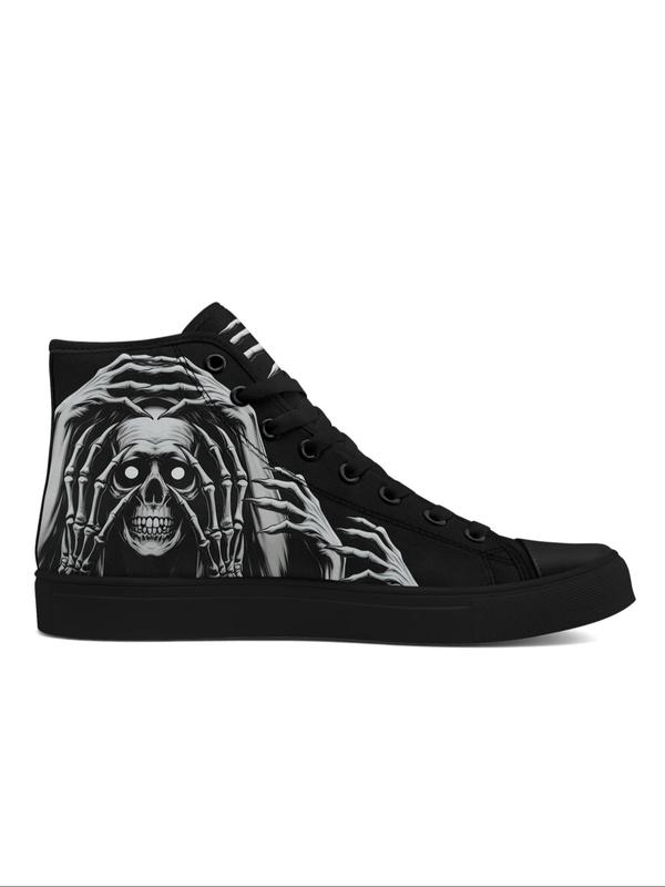 Men's Fashionable Skull Print Lace Up Front Mid Top Canvas Sneakers, Casual Comfortable Sports Shoes for Daily Wear, Male All-match Round Toe Shoes for Daily Wear