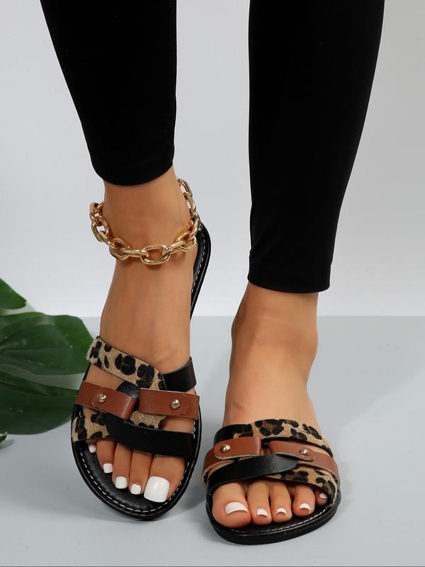 Women's Fashion Leopard Print Slippers, Criss Cross Design Slide Sandals, Casual Comfortable Flat Sandals for Summer, All-match Shoes for Work & Daily Wear