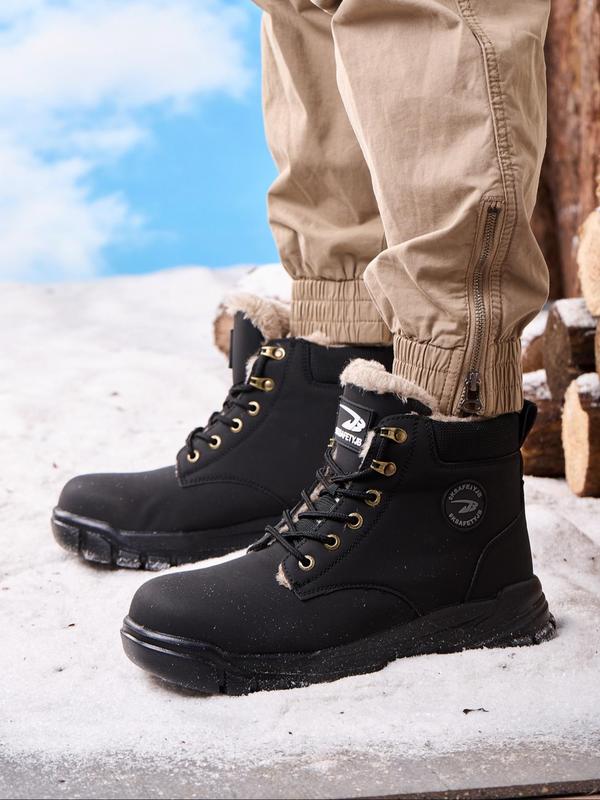 Men's Winter Warm Lined Steel Toe Boots, Casual Steel Toe Shoes, Comfortable Breathable Anti-smash and Anti-puncture Work Shoes, Outdoor Construction Factory Work Shoes Steel Toe Safety Shoes