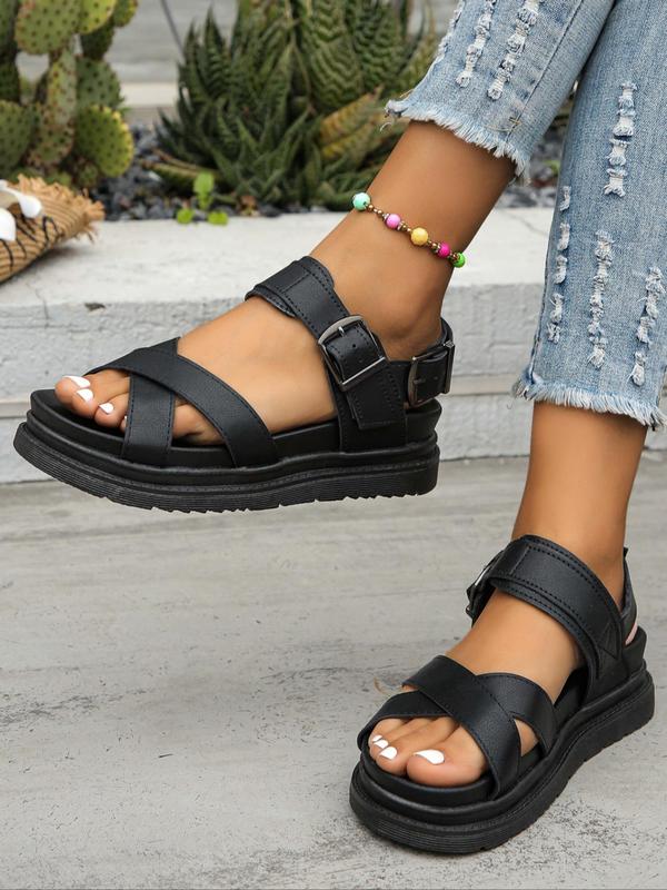 Women's Fashionable Plain Color Cross Strap Platform Sandals, Casual Versatile Platform Sandals for Summer, Lightweight Breathable Comfortable Shoes for Daily Wear