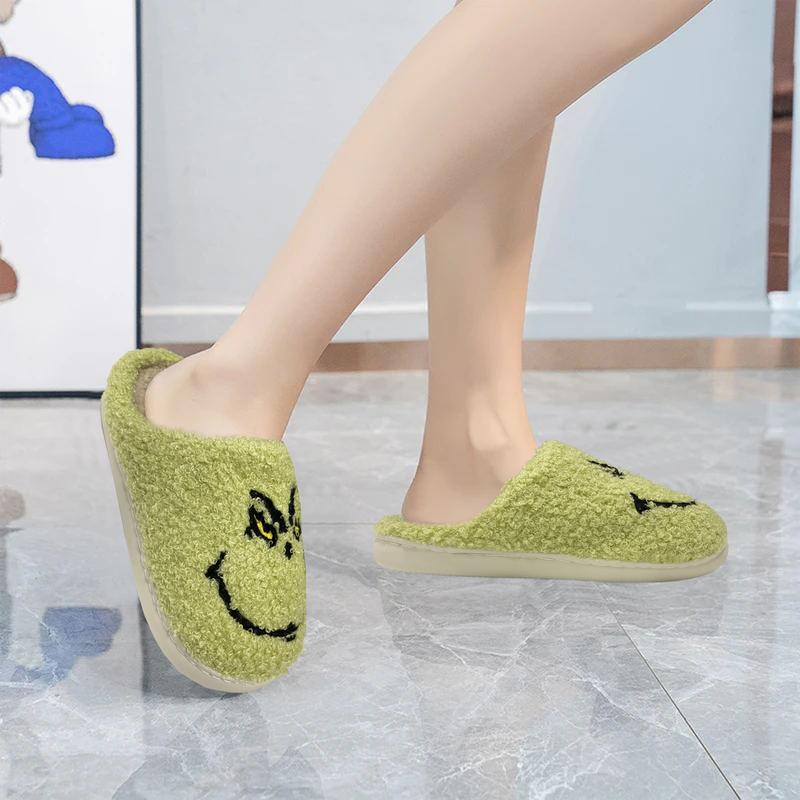 Christmas Grinch Slippers for Women Men, Cartoon Soft Plush Fuzzy Winter holiday slippers,  Comfy Bedroom Christmas Slippers Indoor Outdoor Shoes