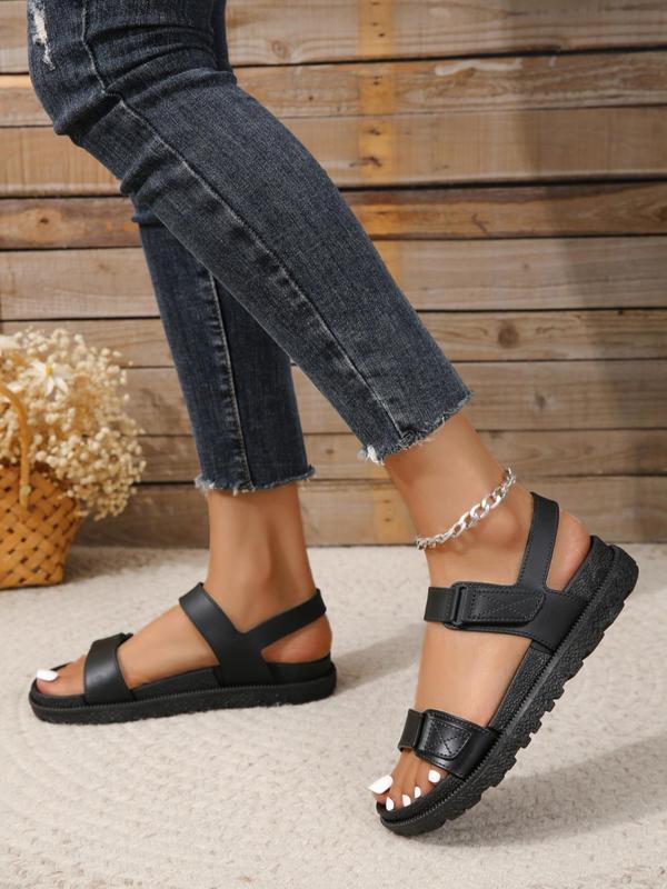 Women's Fashionable Plain PU Leather Flat Sandals, 1 Pair Casual Comfortable Non-slip Beach Sandals, Simple Slingback Sandals for Summer