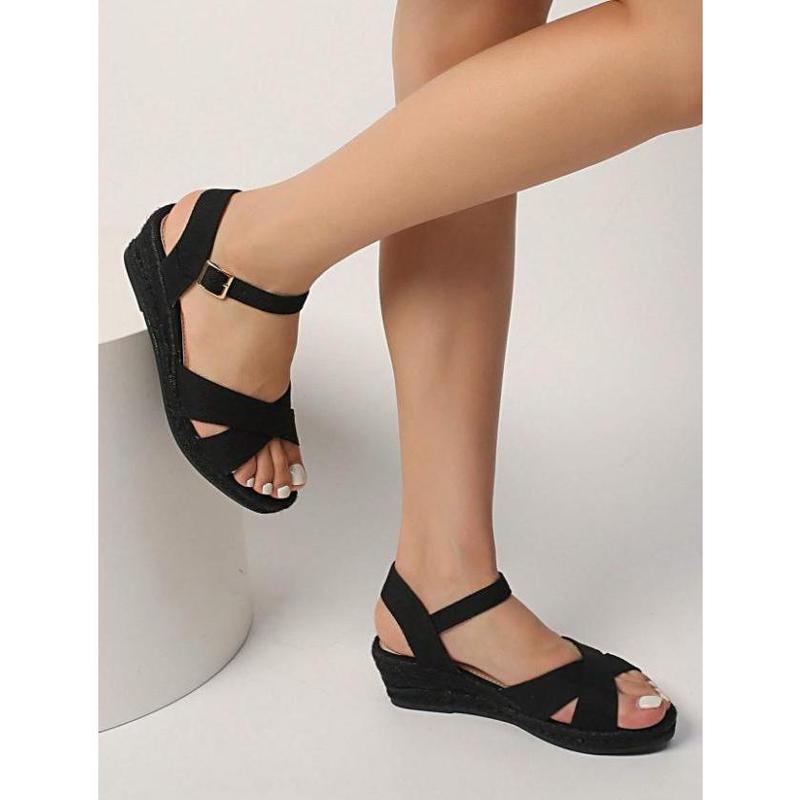 Women Criss Cross Ankle Strap Wedge Sandals, Elegant Summer Faux Suede Sandals Footwear Girl