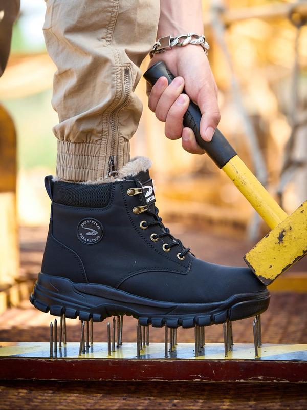 Men's Winter Warm Lined Steel Toe Boots, Casual Steel Toe Shoes, Comfortable Breathable Anti-smash and Anti-puncture Work Shoes, Outdoor Construction Factory Work Shoes Steel Toe Safety Shoes