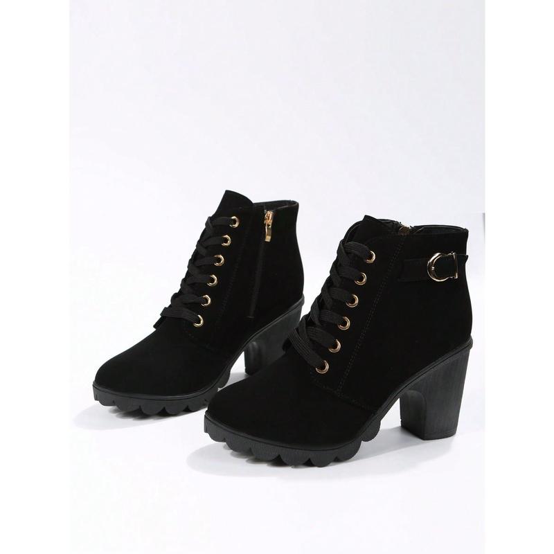 Women Fashion Solid Color Zipper High Heels Ankle Boots