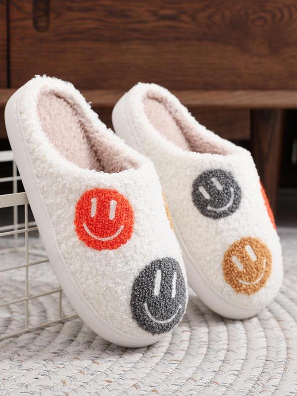 Women's Cute Smile Face Pattern Plush Slippers, Casual Soft Comfortable Home Slippers, Warm Slippers for Indoor & Outdoor Use for Fall & Winter