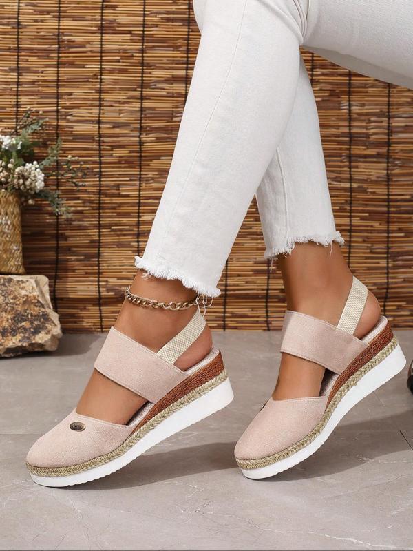 Women's Fashionable Plain Color Platform Sandals, Casual Comfortable Slingback Wedges Sandals for Summer, Lightweight Breathable Shoes for Daily Wear