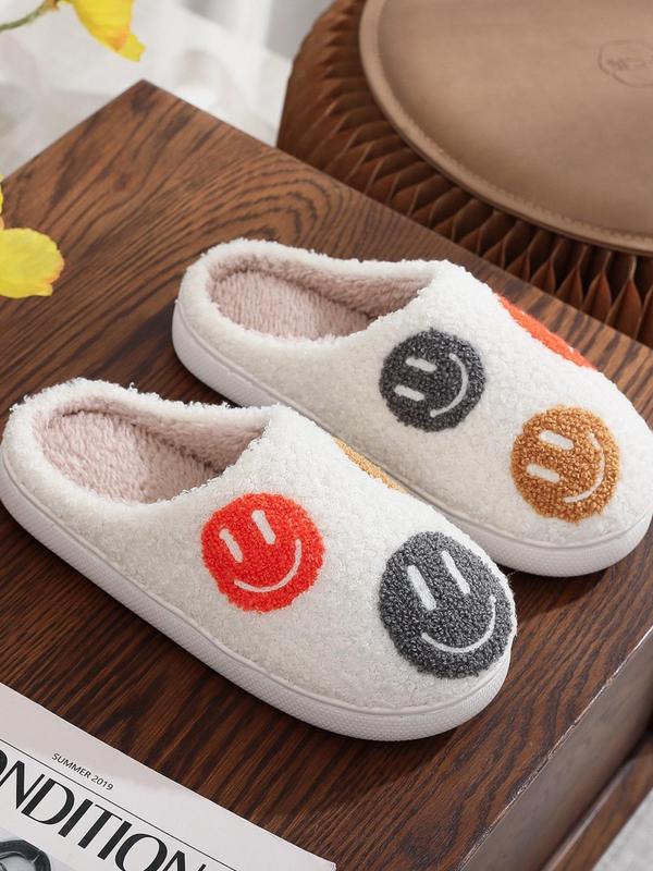 Women's Cute Smile Face Pattern Plush Slippers, Casual Soft Comfortable Home Slippers, Warm Slippers for Indoor & Outdoor Use for Fall & Winter