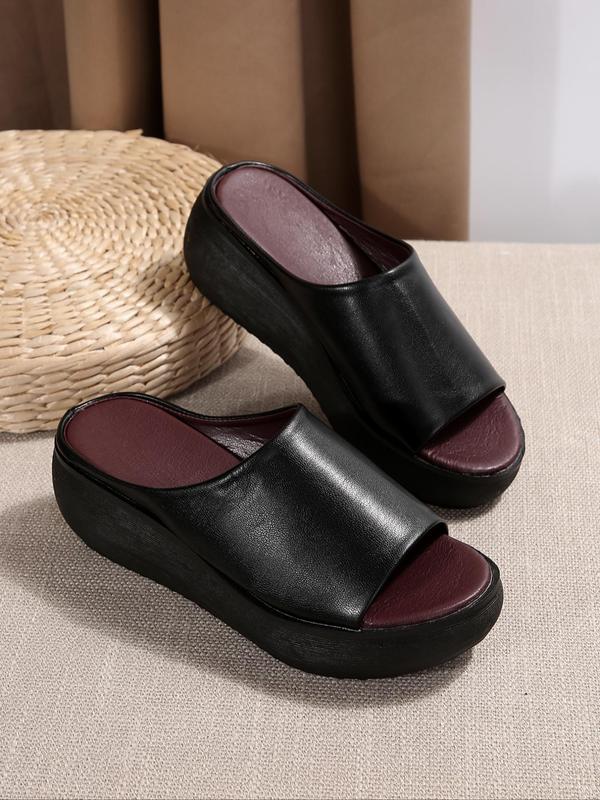 Women's Summer Solid Color Slip on Wedge Sandals, Casual Comfortable Breathable Sandals for Summer, Female All-match Round Toe Shoes for Daily Wear