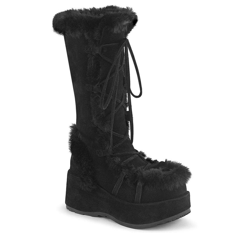 Demonia Cubby-311 Black Vegan Suede Knee-high Boots